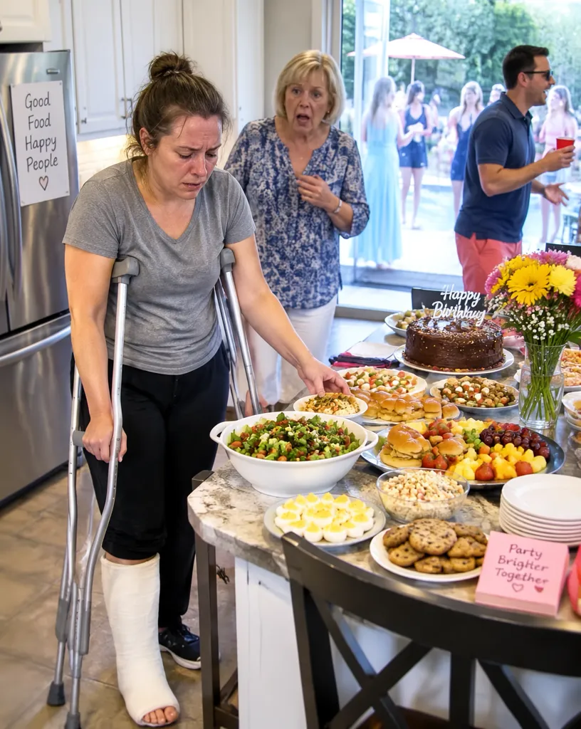 Woman cooks for guests despite injury