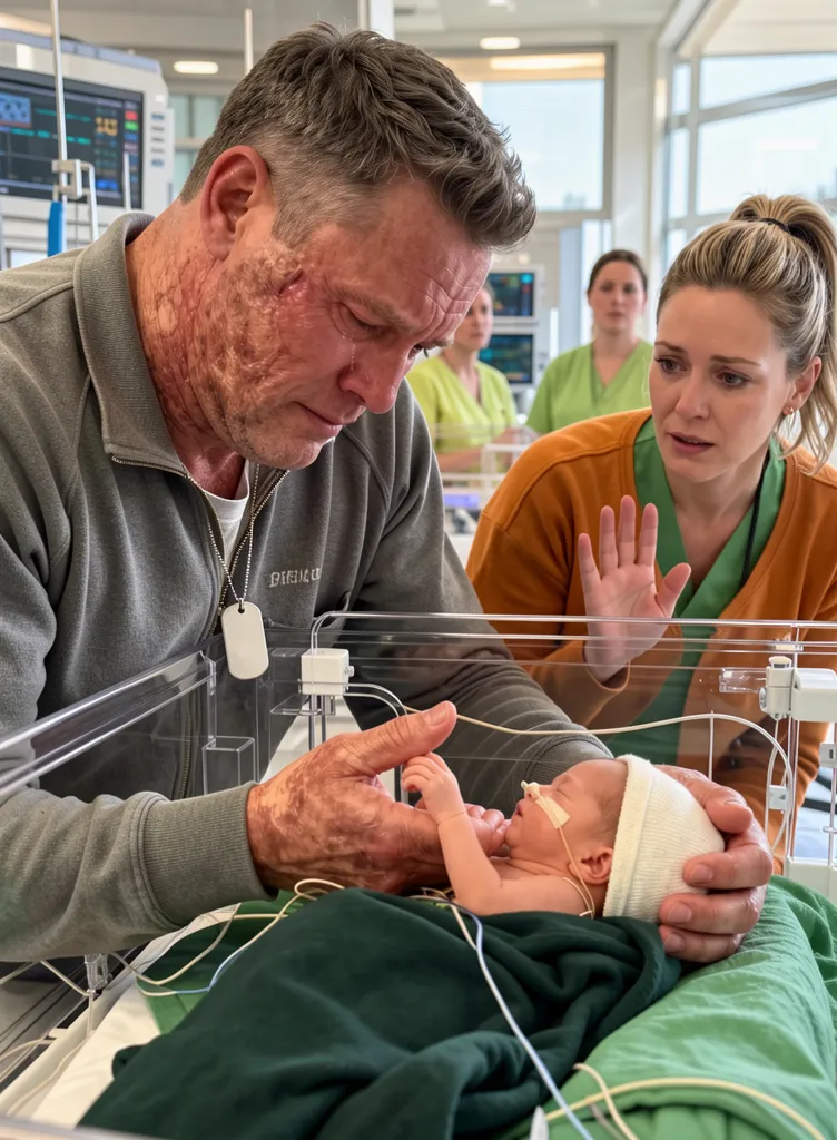 Scarred veteran visits NICU hospital
